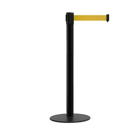 Montour Line Stanchion Belt Barrier Flat Base Black Post 7.5 ft. Yellow Belt S400-BK-YW-75